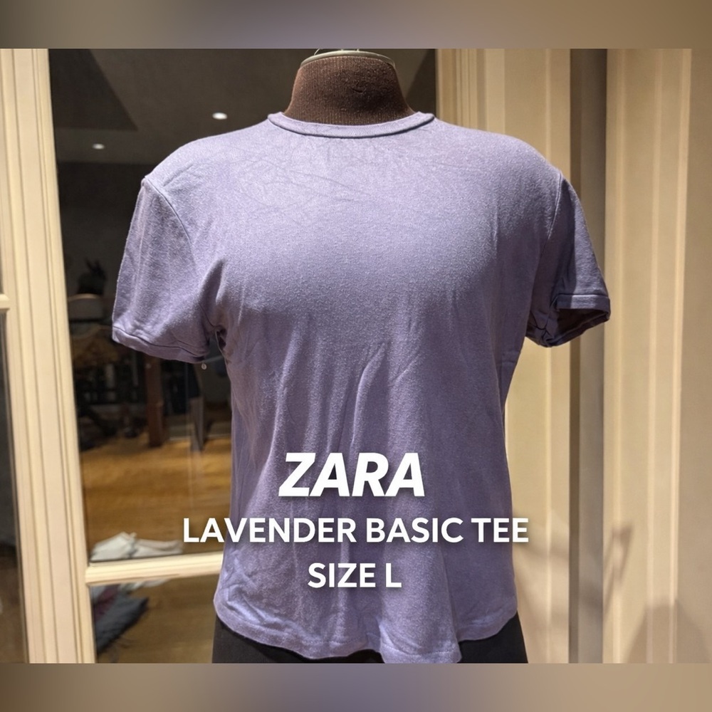 ZARA Lavender Basic Tee Shirt Soft Minimalist Everyday Top Size L